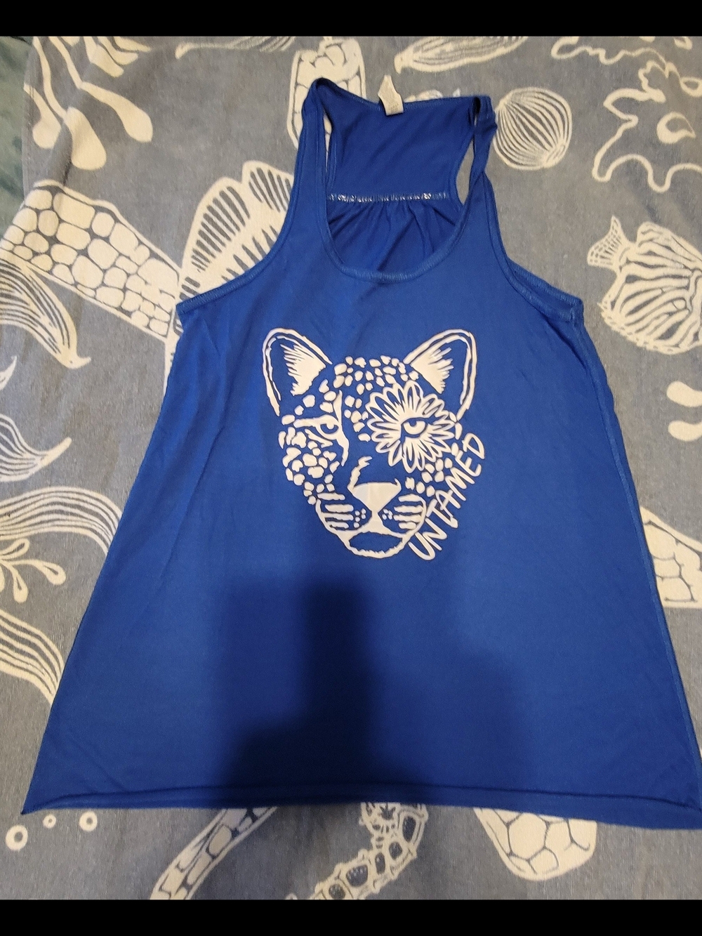 Constantly Varied Gear (CVG)Blue Racerback Tank Top with Floral Leopard Graphic